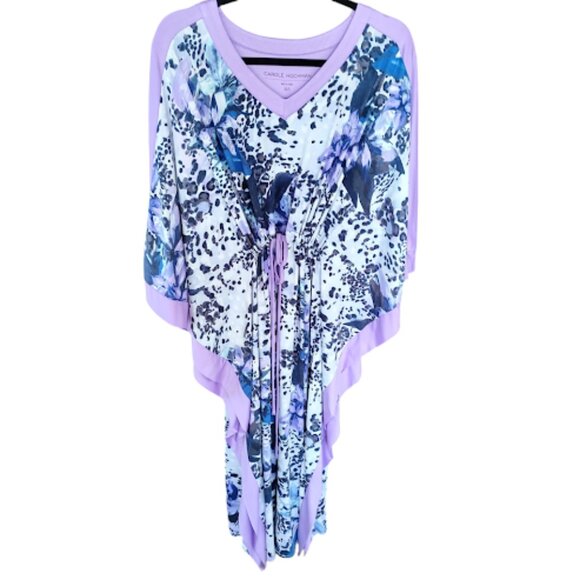 CAROLE HOCHMAN Tropical Cheetah Print Caftan Drawstring Waist Beach Cover Up XS - Picture 4 of 16